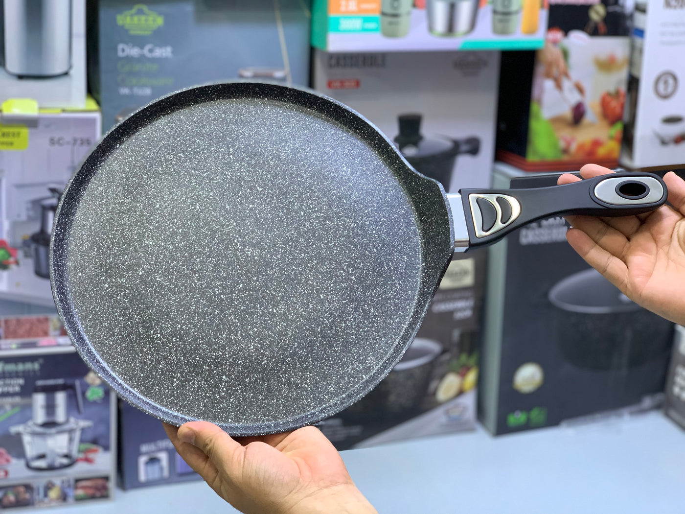 Non Stick Crepe Pans  - Pizza Pan and Tawa 32cm Granite Coating Color Dark