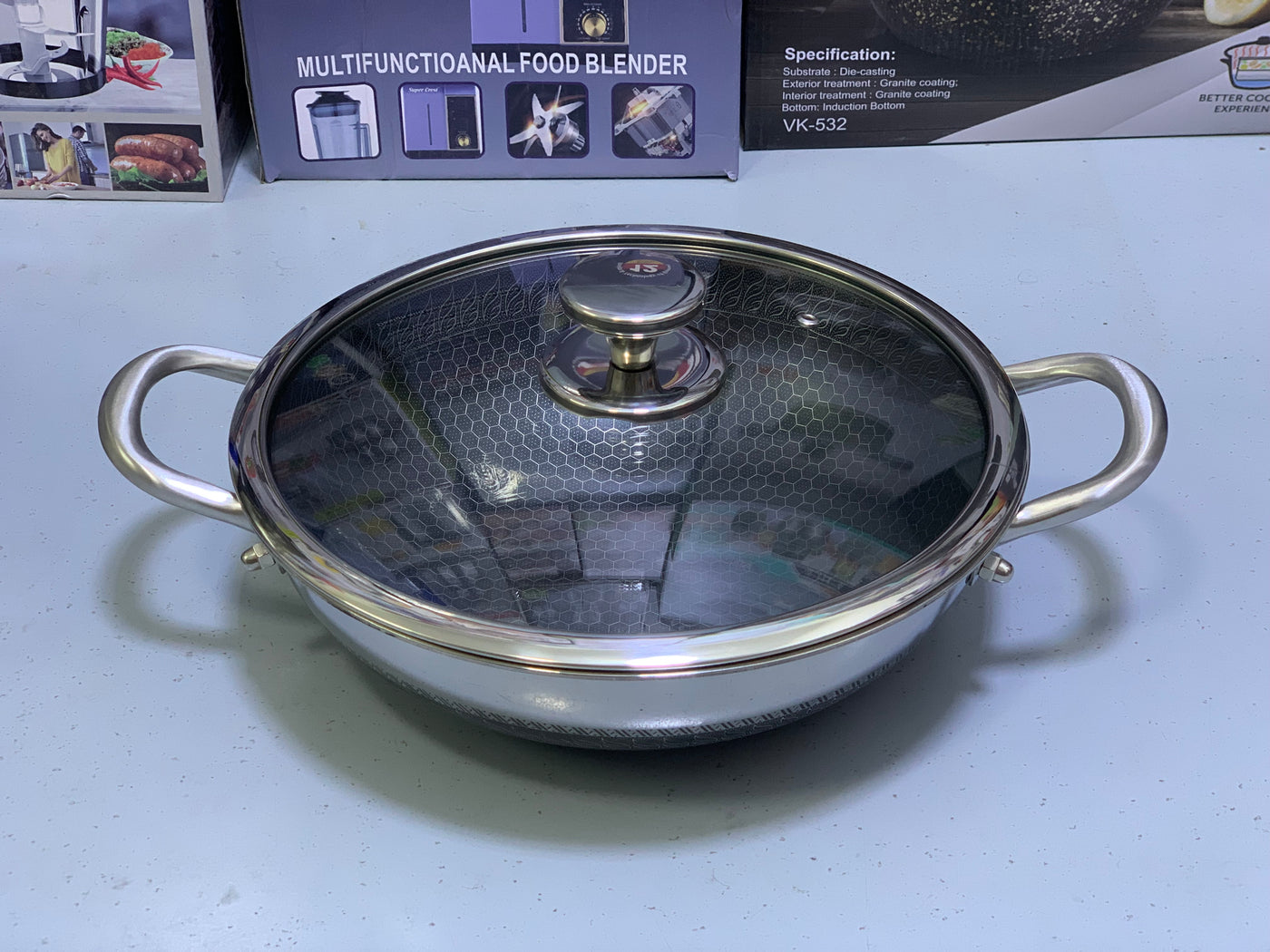Laser Coating Shallow Type Casserole Handi- Shape Stainless Steel