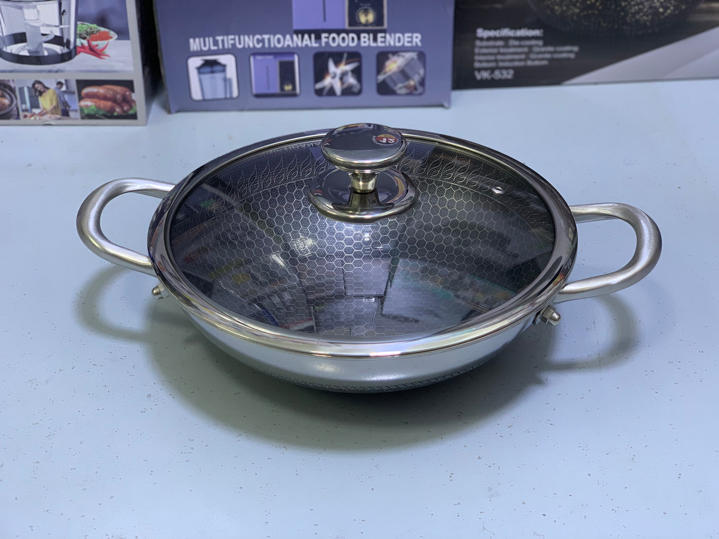 Laser Coating Shallow Type Casserole Handi- Shape Stainless Steel