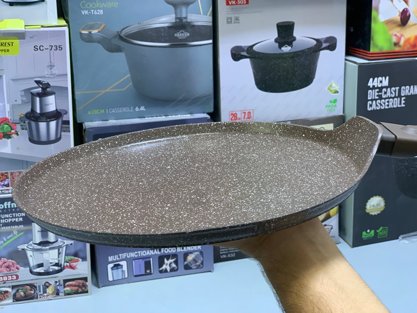 Non Stick Crepe Pans  - Pizza Pan and Tawa 32cm Granite Coating Color Dark Brown