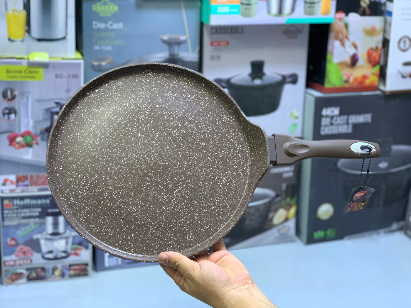 Non Stick Crepe Pans  - Pizza Pan and Tawa 32cm Granite Coating Color Dark Brown