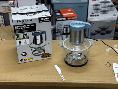 Silver crest chopper 3L and 1000 watt with glass bowl stainless steel blades